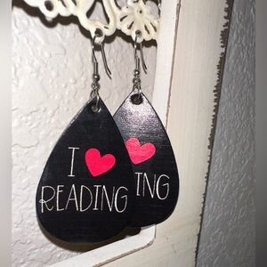 Leather “I ❤️ Reading” Earings
